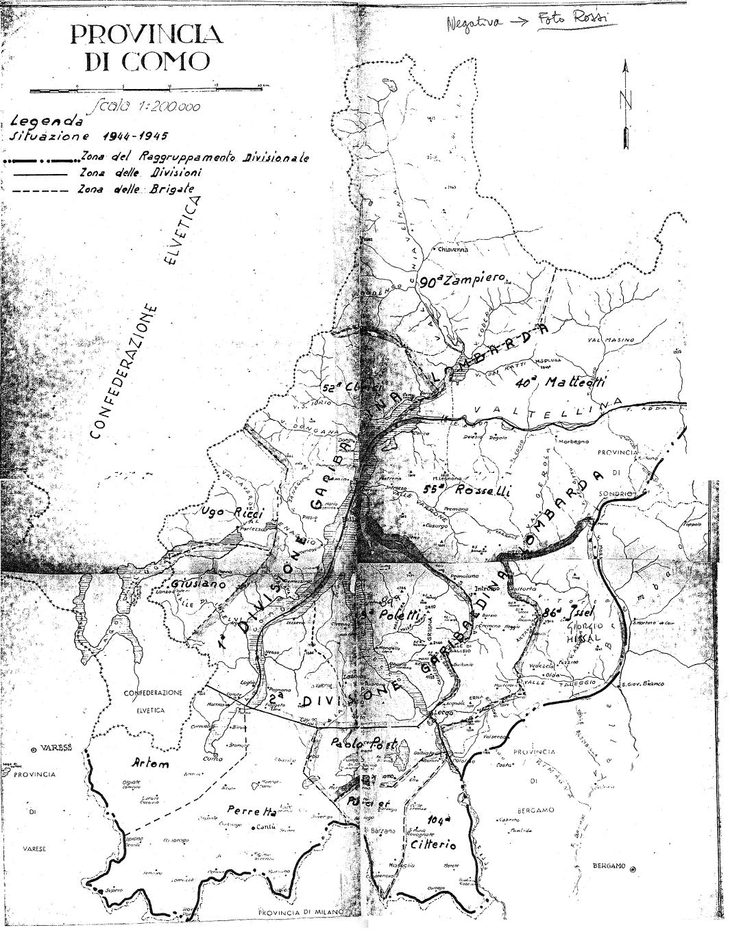 Mappa della suddivisione in brigate della provincia di como